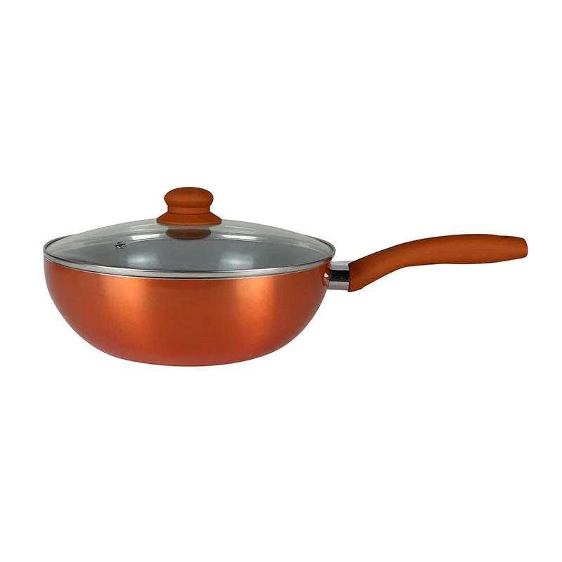 Non Stick Wok Pan 3 Layers Metallic Paint Induction Natural Eco Friendly 9.5 Inch Wok Pan with Lid