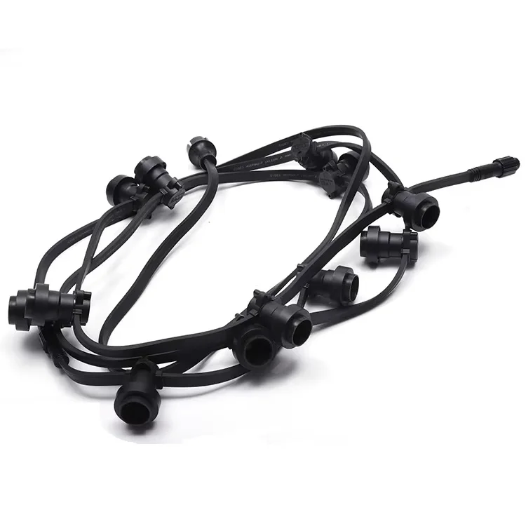 Outdoor Waterproof Festoon Decorative Lighting Assemble E27 Sockets Flat Rubber Cable Belt String Light for Filament Bulbs