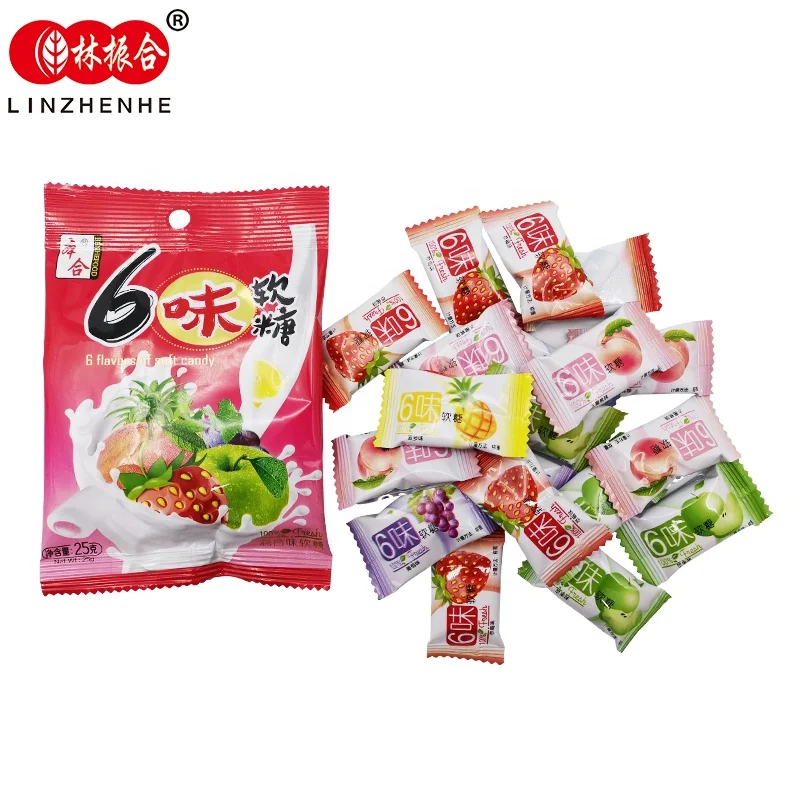 Six flavors fruit taffy candy good taste soft candy