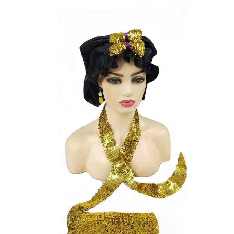 wholesale a big bling bling bow on top bonnets mix colors silky satin sleeping long bonnet with big ruffle edges