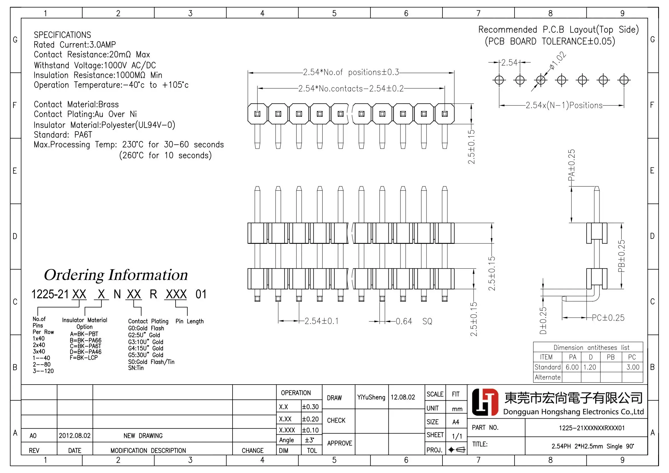 Molex pin header Board-to-Board PCB Mount Header right  angle double plastics 2.54mm plug pin header