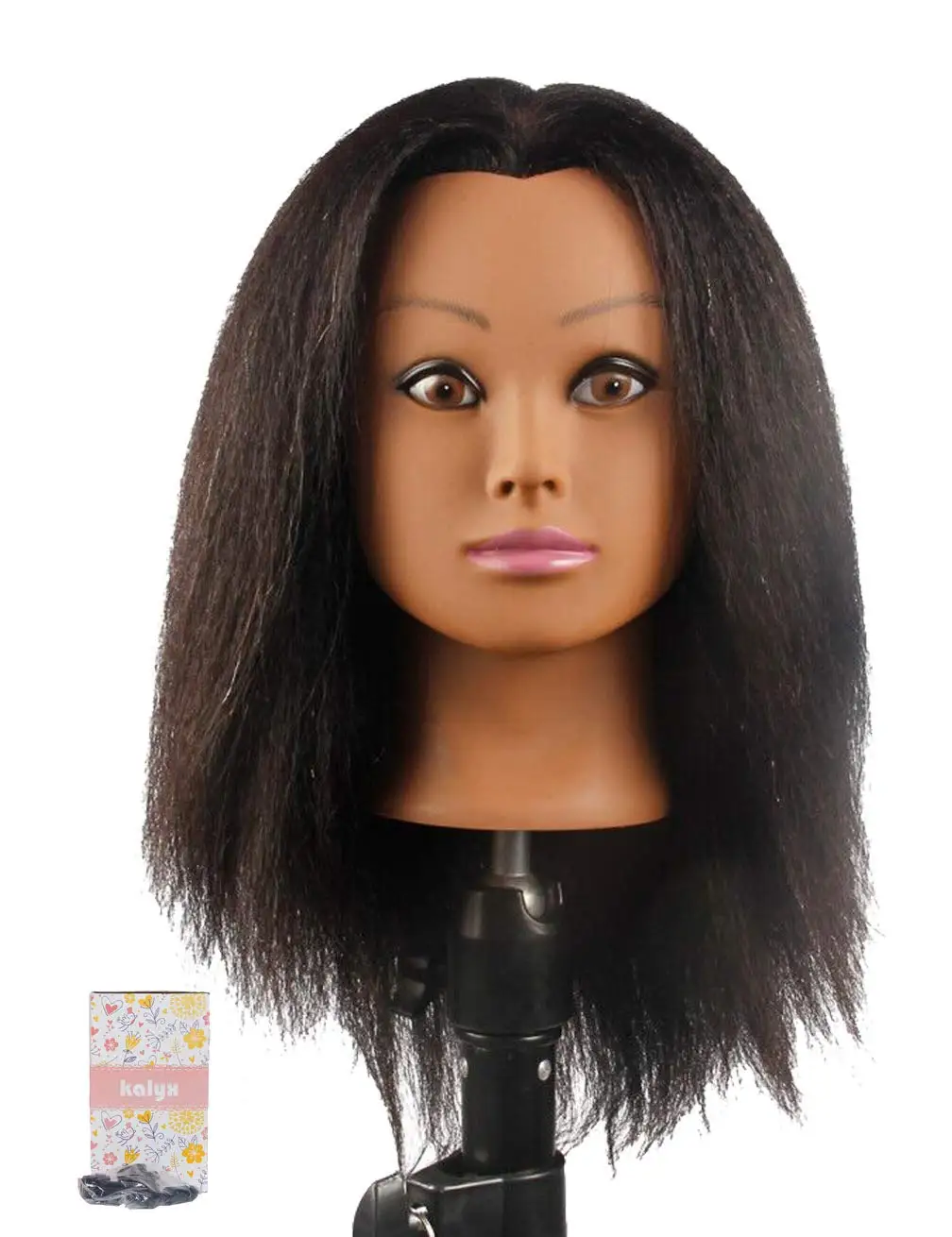 African Mannequin Head Real Hair for Cosmetology Manikin Maniquins Hairdresser Practice Training Head Doll Head and Table Clamp