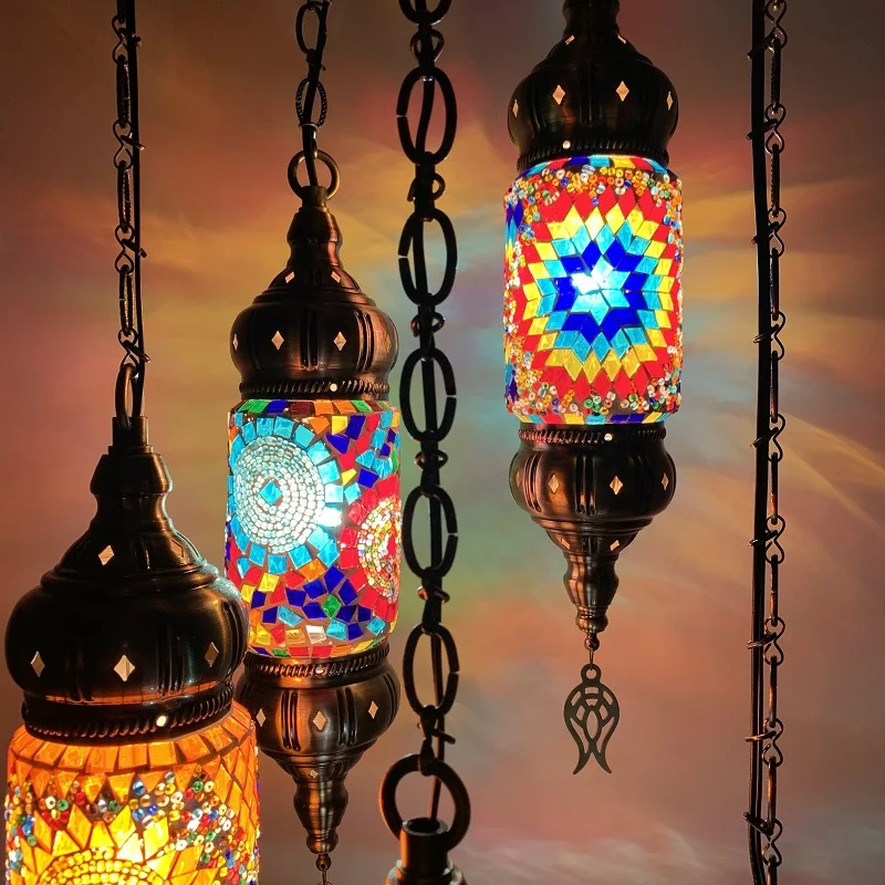 new arrival traditional mosaic lamp turkish colorful mosaic glass pendant light for restaurant