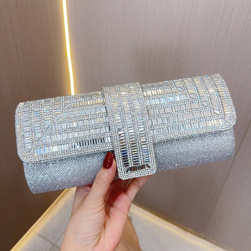 Clutch Purses for Women Silver Rhinestone Purse Sparkling Crystal Evening Bag Party Prom Bridal Wedding Handbags