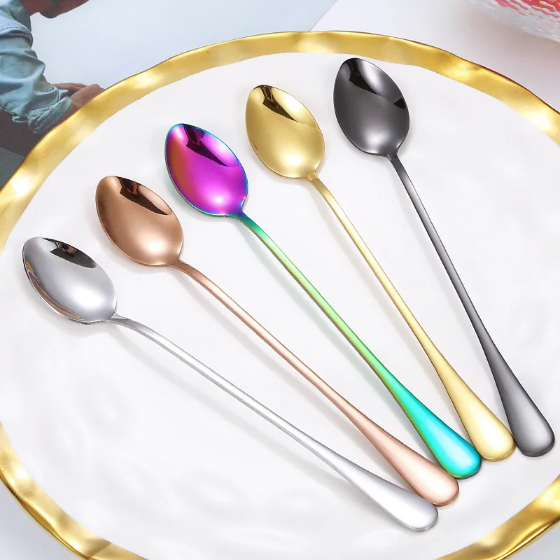 Ice Tea Spoons Stainless Steel Tableware Mixing Spoons Long Handle Ice Cream Dessert Stainless Steel Coffee Spoon