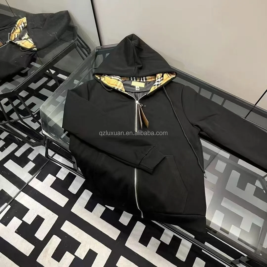 Custom logo Casual zipper hooded jacket for men 100% cotton striped retro bur berry plus size men lightweight coat