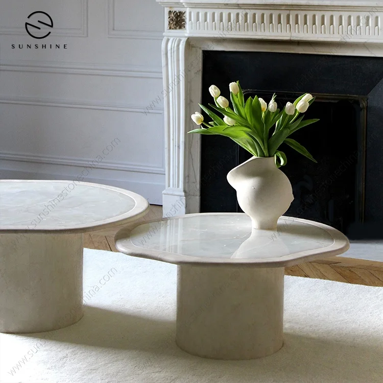 Round Large Modern Nordic Living Room Cloud Travertine Basic Glossy White Onyx Coffee Table Nested Marble