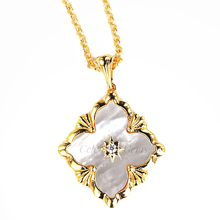 Luxury Four-leaf Clover Jewelry 925 Silver White Shell Pendant Necklaces For Women