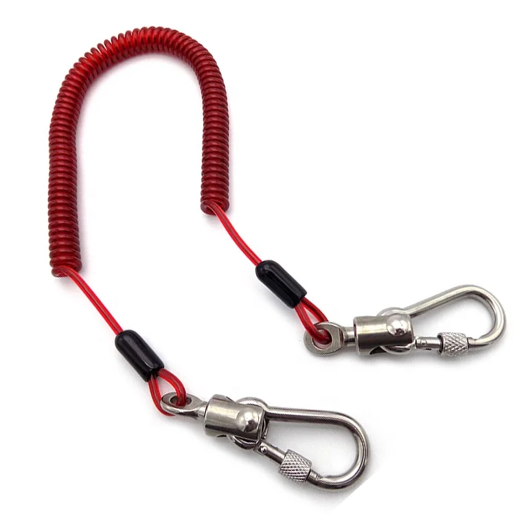 5.0mm steel wire rope coated PU spring tools safety stainless coil lanyard