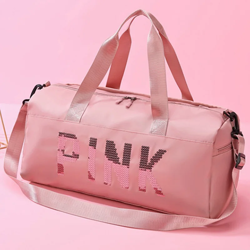 high quality pink Sequin Gym Duffel Bag Waterproof Large Capacity Travel Tote Overnight duffle bags
