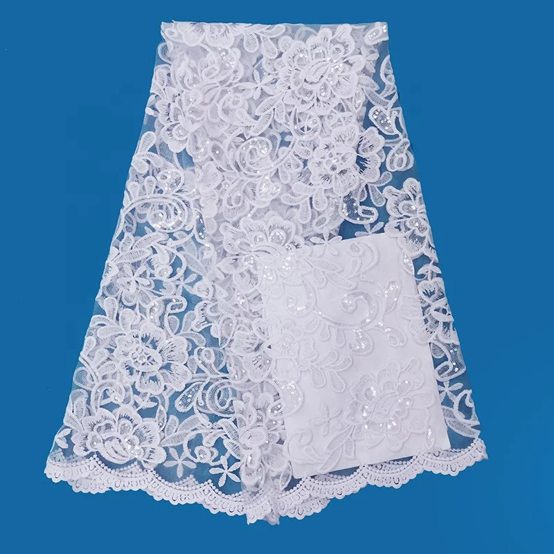 lace fabric factory wholesale price african sequins white dress lace fabric for wedding