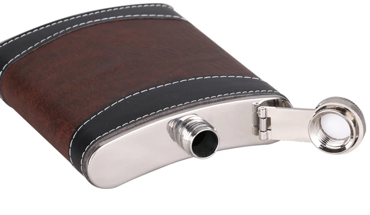 8 Oz Pocket Leather Wrapped Stainless Steel Hip Flask Brown Flasks For Liquor And Funnel