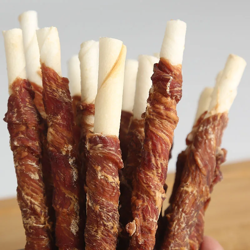 Factory Outlet Rawhide Stick Wrap Duck meat /Chicken meat 12cm 10-12g Wholesale More pet food dog treats