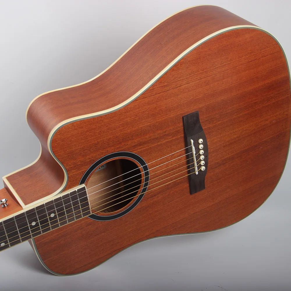 Guangzhou Music Manufacturer Cheap Sapele Top Matte Finished Premium Stringed Instrument Semi Acoustic Guitar For Beginner