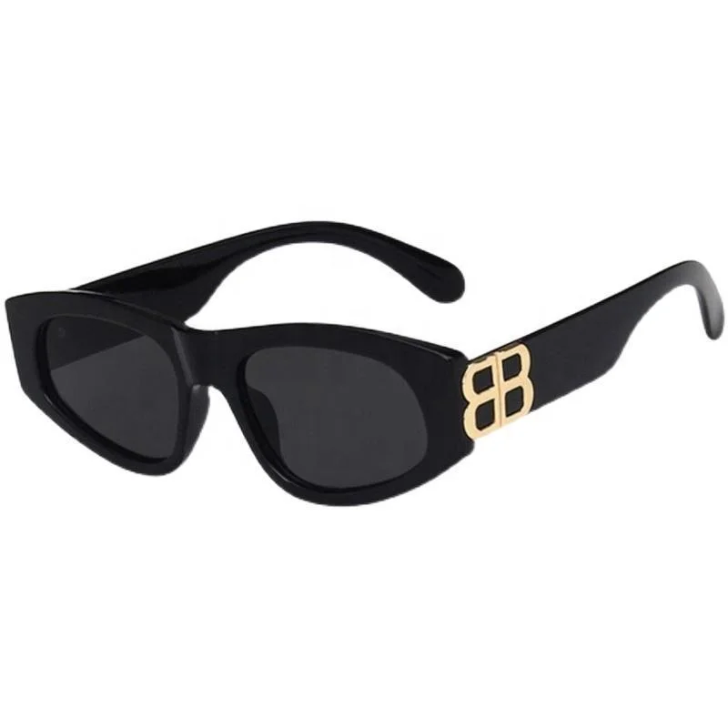 Trending Gold Color Double 8 Shape Frame Triangular Cat Eye Sunglasses Unisex Girls Sunglasses Latest Fashion