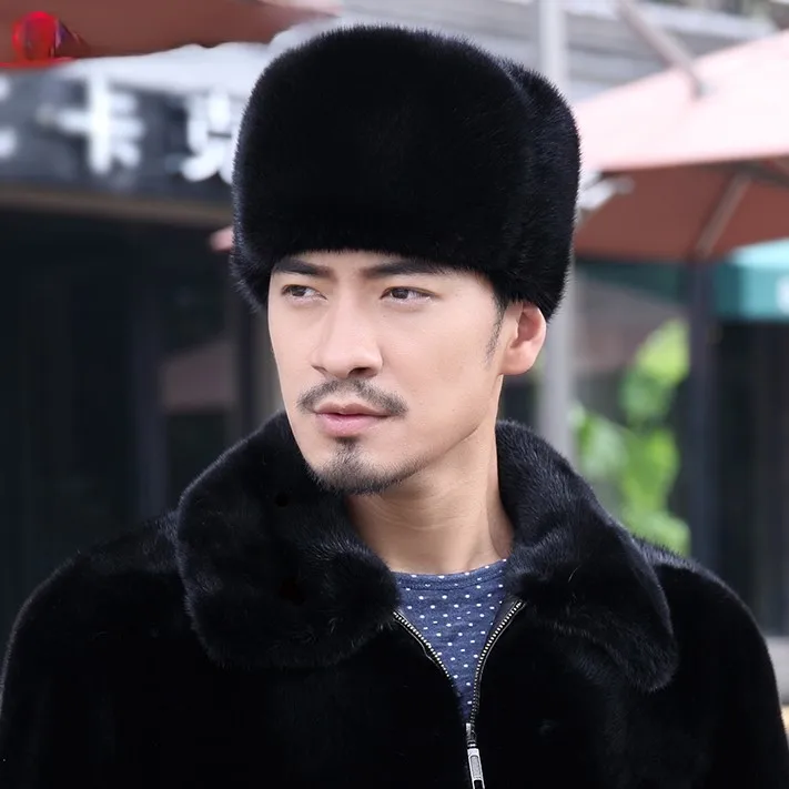 Custom Winter Hats Winter Warm Fur Soft Keep Warming Men Mink Fur Leather Winter Hats With Earflap