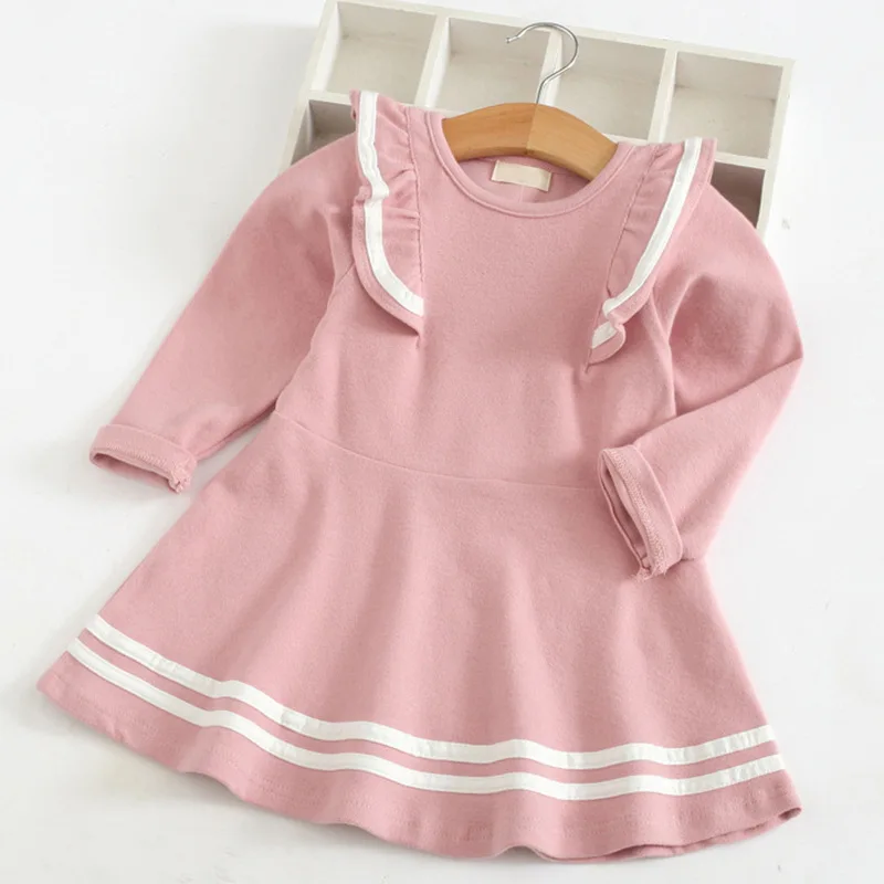 wholesale spring autumn striped casual o-neck A-line hem long sleeve girl dress