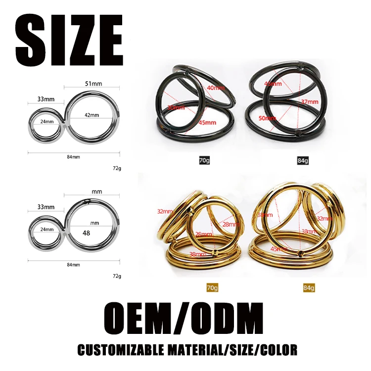 Sexbay Source Factory  Metal lock sperm ring stainless steel scrotal restraint six cock ring 3ring sperm ring S/L For men