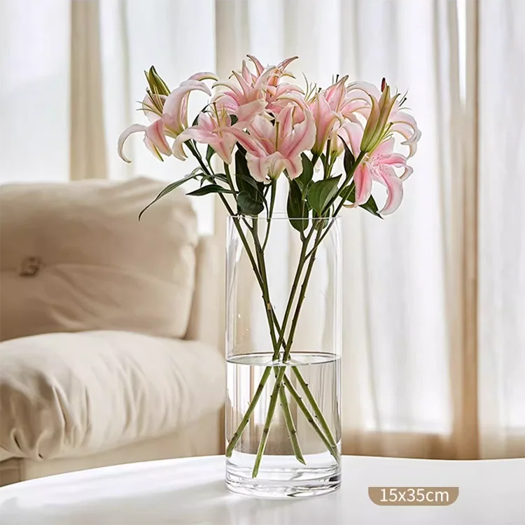 high grade elegant cylinder glass flower vase different size crystal glass vase for wedding centerpiece