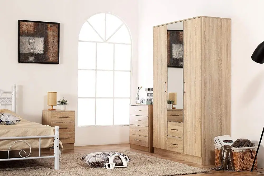 Bedroom Furniture Multifunctional Drawer Cabinet Wooden Wardrobe Sets With Mirror