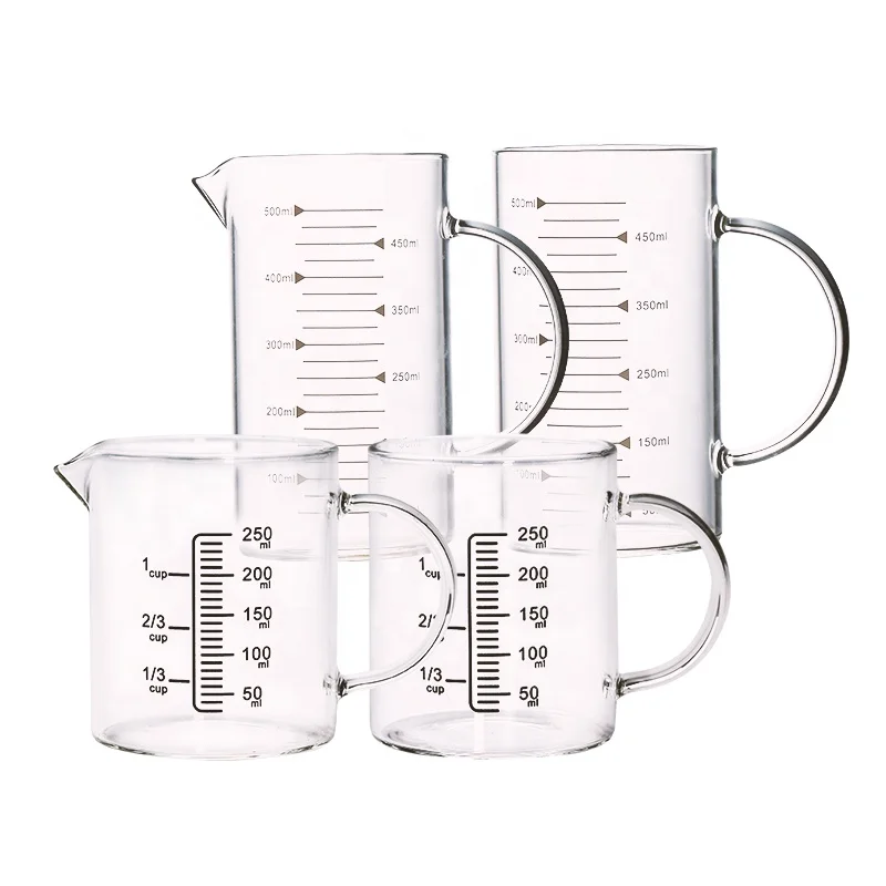 Wholesale 250ml-1000ml transparent glass measuring jug with handle borosilicate glass measuring cups