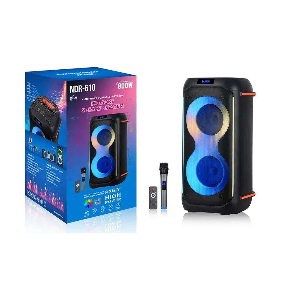 6.5 inch party dj karaoke wireless portable trolley speaker rechargeable battery pa system speakers with disco led light