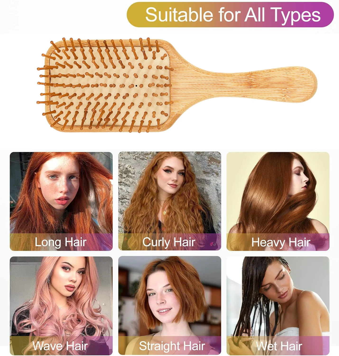 Natural Bamboo Comb Professional Hair Brushes Detangling Brush Scalp Massage Customized High Quality Wood Paddle Hair Brush