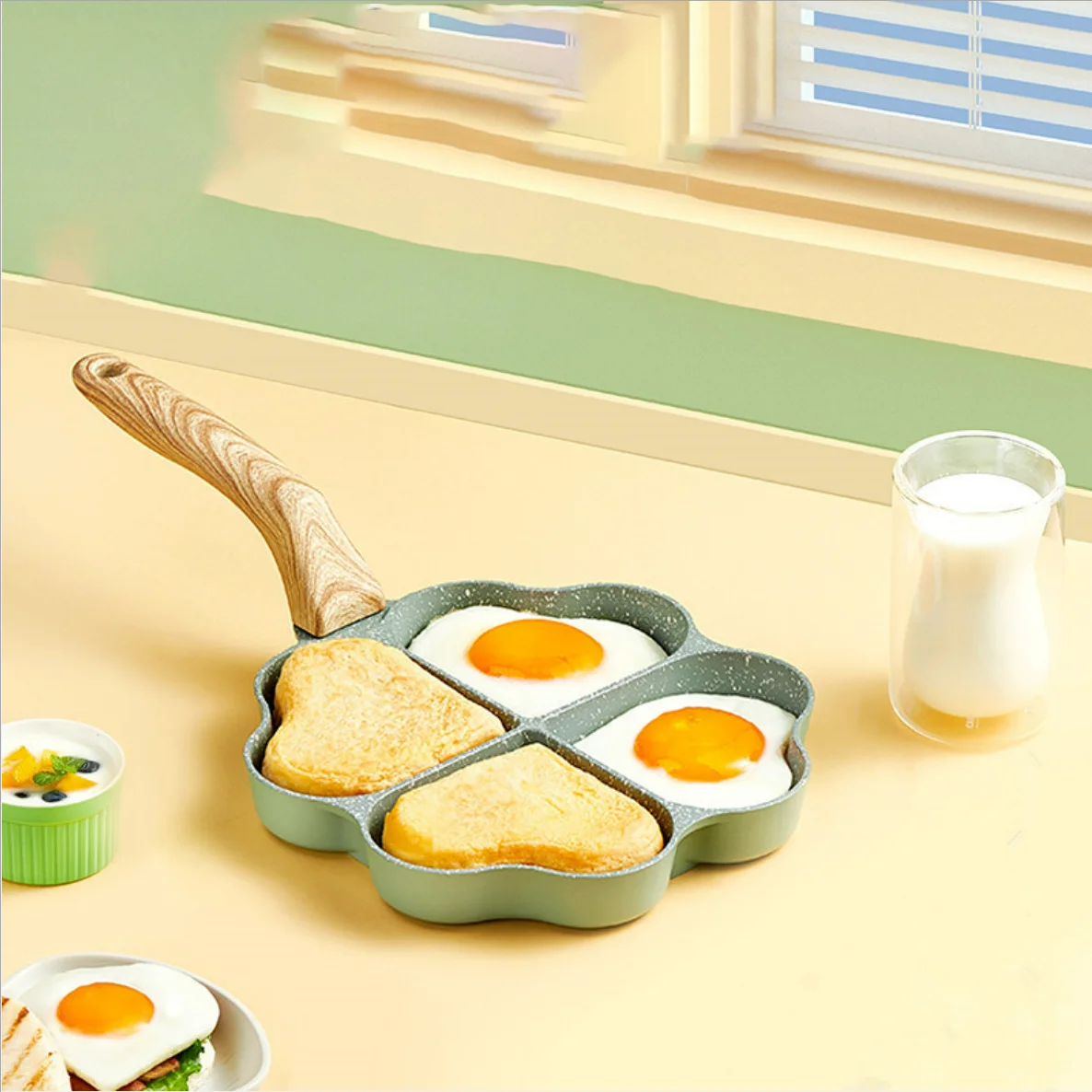 Non Stick Frying Pan Cookware Love Four-Hole Pans Not Sticky Pan Heart-Shaped Egg Burger