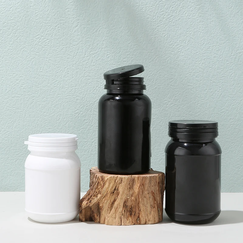 Wholesale 200cc 225cc 250cc  Black White Pet Plastic Empty Pharmaceutical Pill Medicine Capsules Bottles with Flip Cap