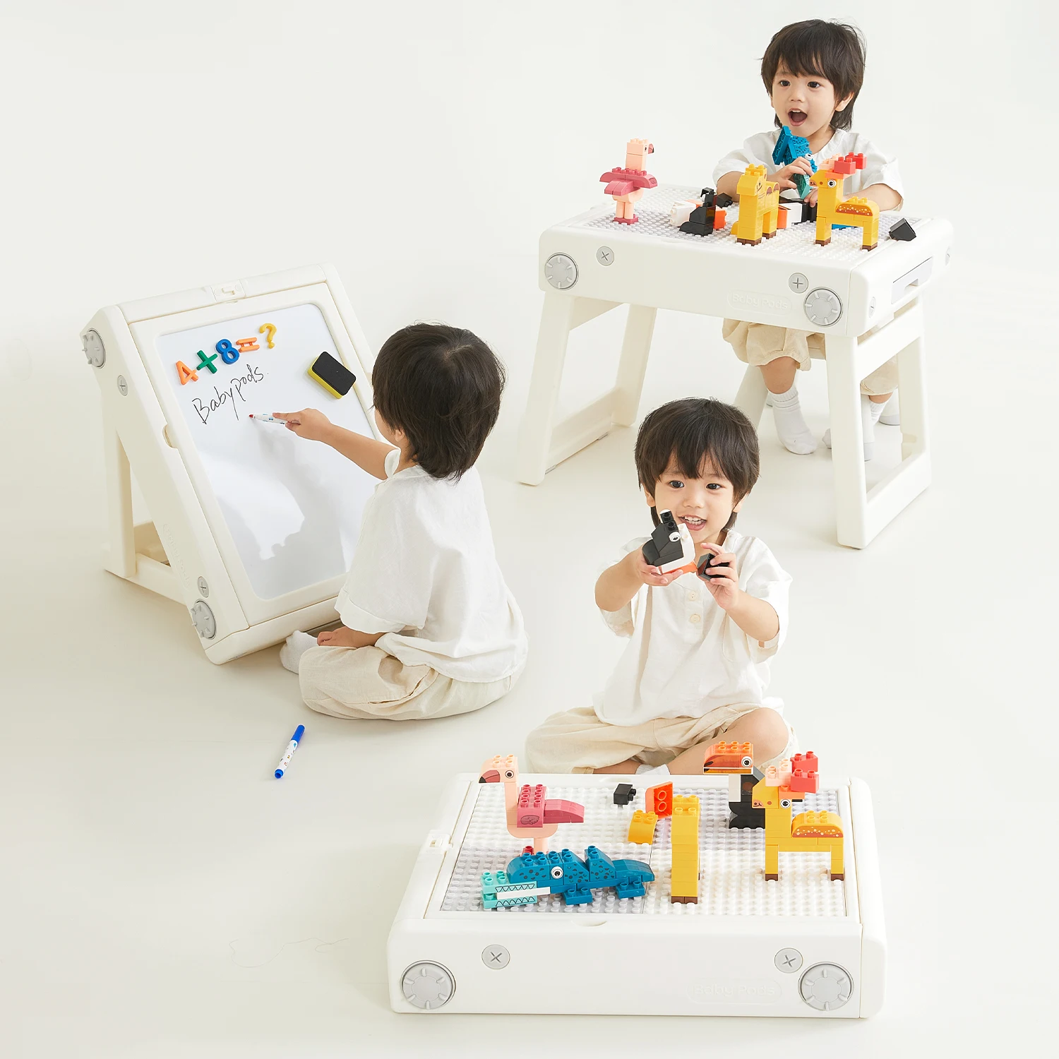 multi-functional educational activity kids plastic drawing folding building block table and chair set