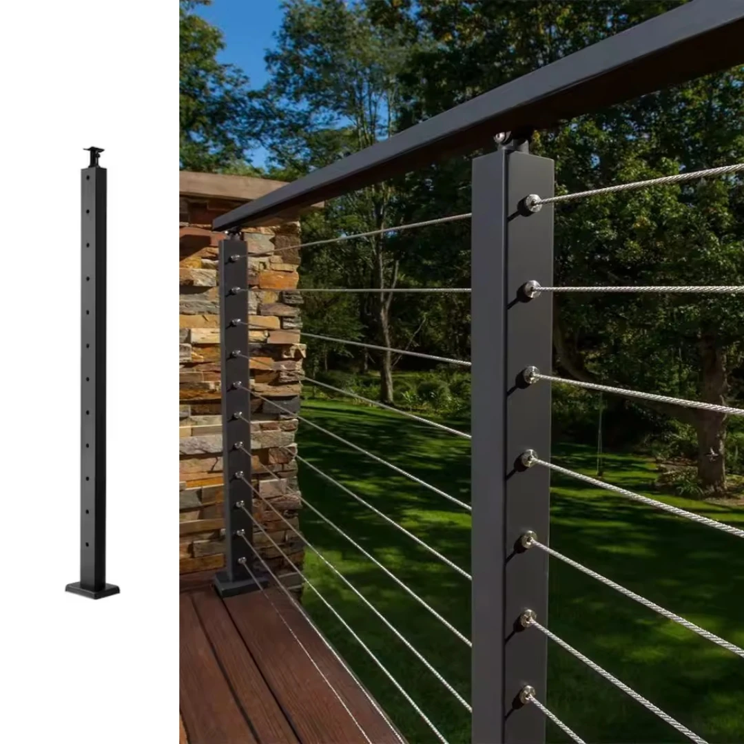 Modern Design Low Maintenance Iron Wire Handrail Fence 42' Post For Exterior Balcony Deck Aluminium Cable Railing Balustrade