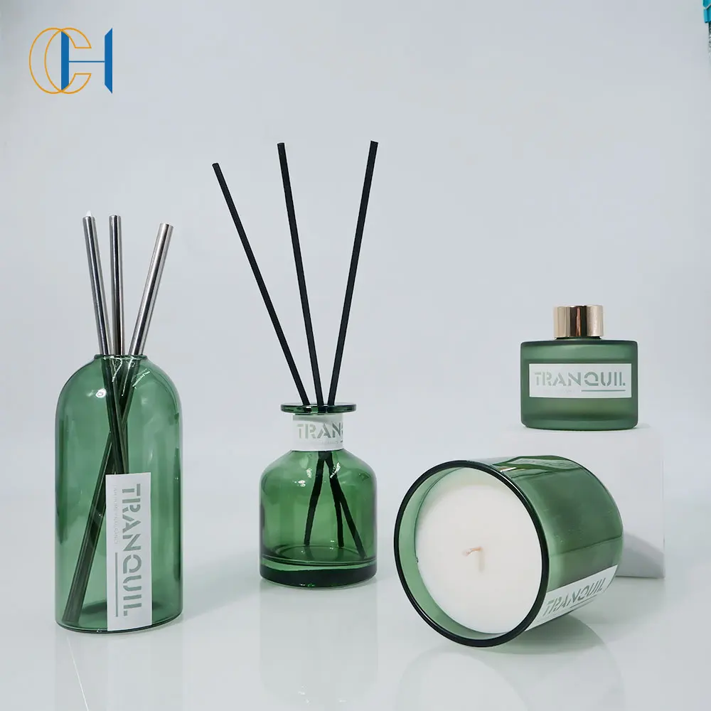 CH hot sale welcomed luxury glass candle with customizing fragrance scent perfume aroma diffuser set