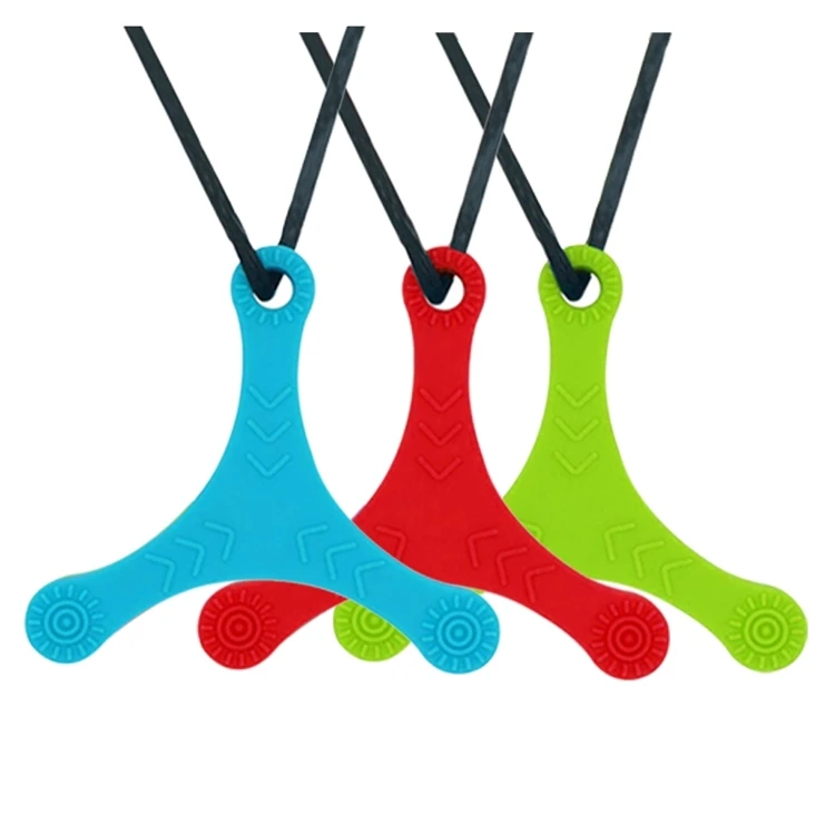 
Amazon Hot 7 Color Triangle Silicone Teether Darts Chewed Necklace for Autistic Children Baby Molar Sticks Baby Teether Necklace 