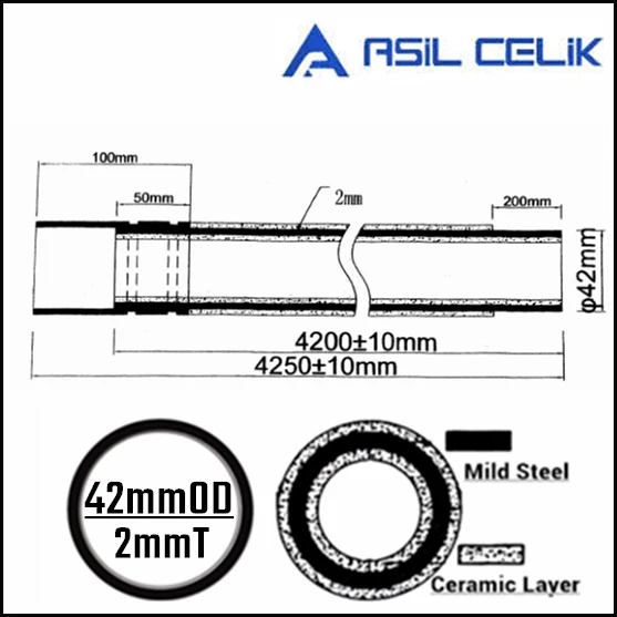 EAF Shinto / Daiwa / Anaya Oxygen Lance Pipe Ceramic Coated Oxygen Lance Tube(42mmOD*2.0mmT*4200mmL)