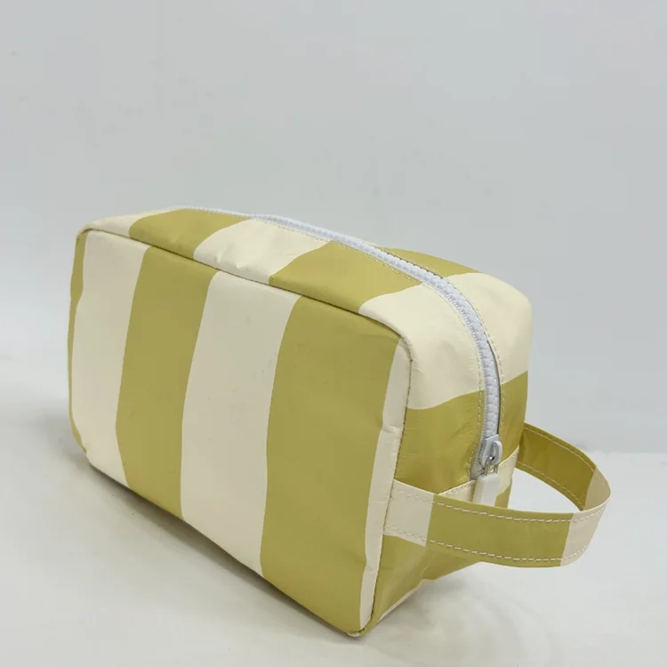 Customizable Small Travel Cosmetic Bag Waterproof DuPont Tyvek Fabric with Zipper Closure Stripe Toiletries Organizer Pouch