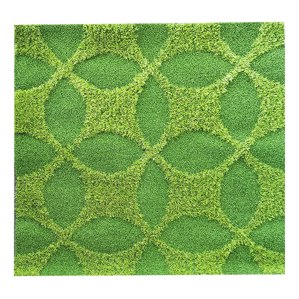 Different heights patterned dark green olive green lemon green carpet artificial grass gazon synthetique outdoor landscaping lei