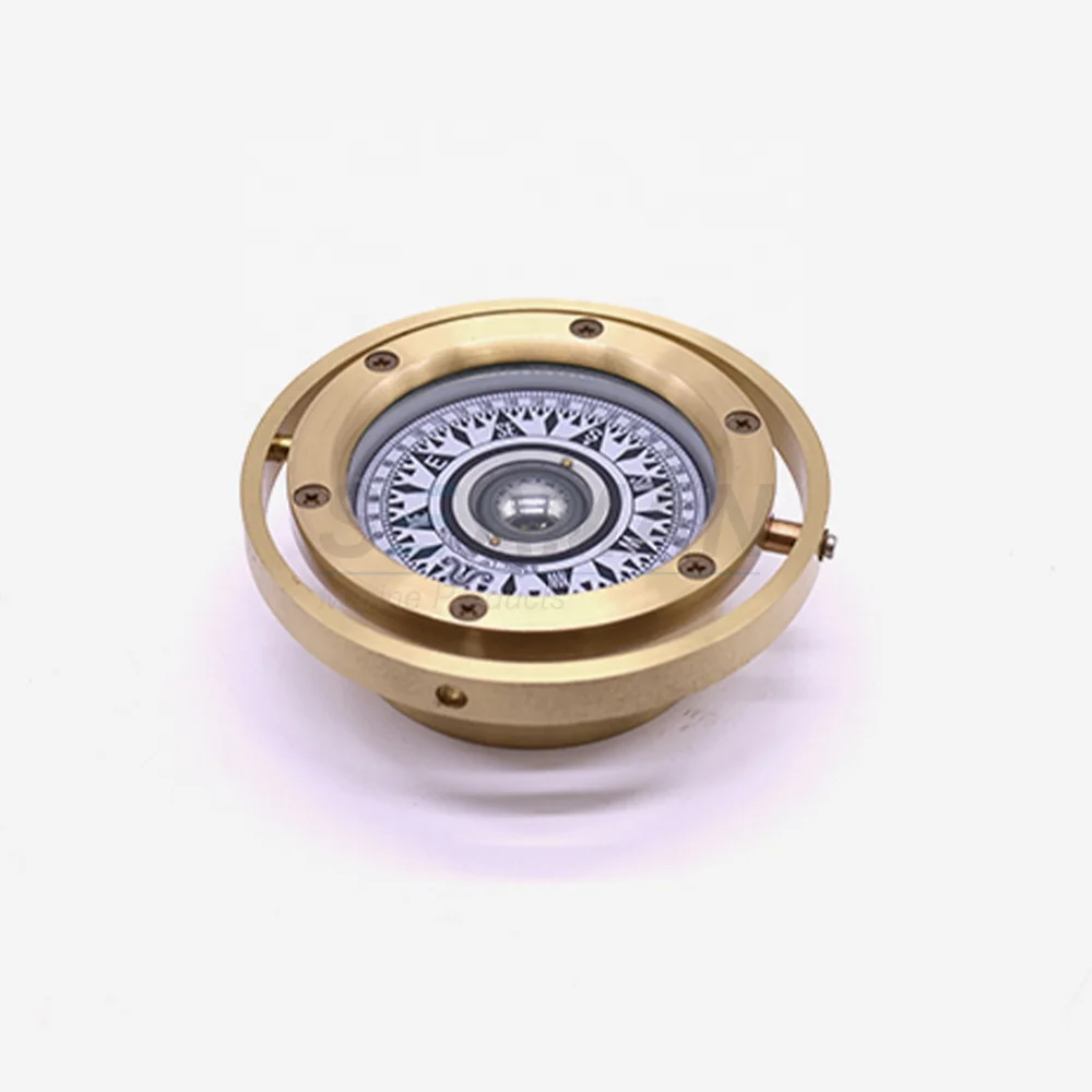 6 inch Nautical Brass Gimbal Compass with Wood Box for Boat