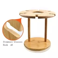 Wine Bottle Holder and 6  Glass Goblets Drying Rack Bamboo Wine Rack for Bar and Kitchen