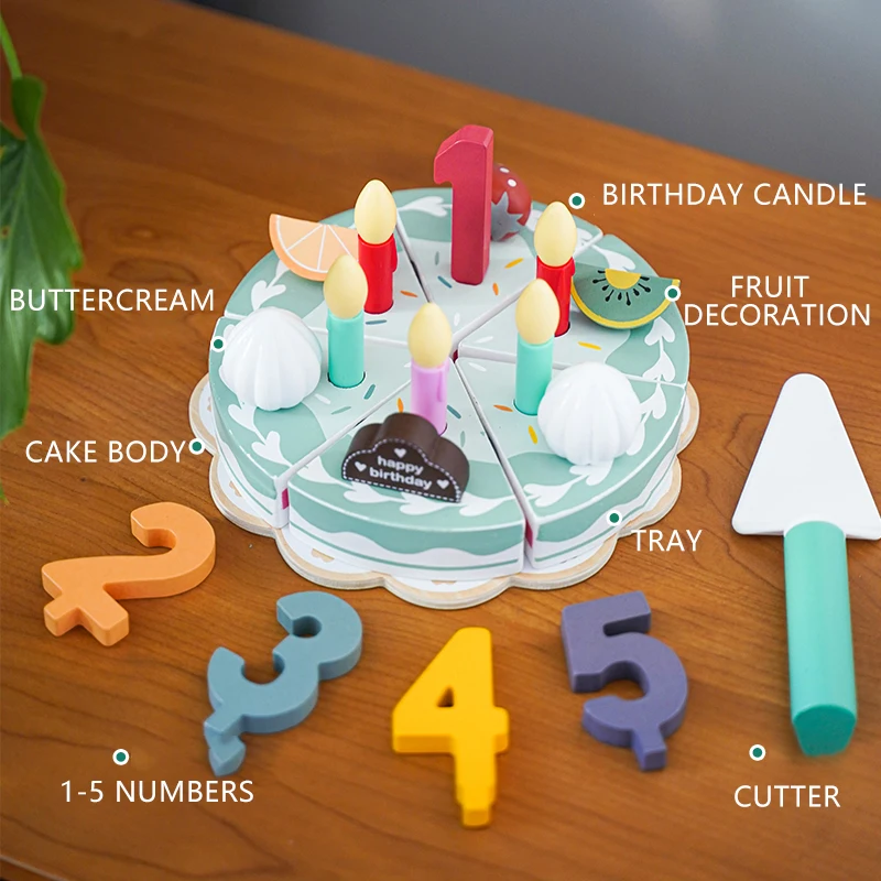Hot Sell Pretend toys Wooden simulation birthday gift children educational toys birthday fruit cake cutting fun for kids