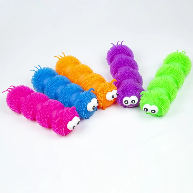 new Free sample cute 10 inch colorful TPR animal rabbit caterpillar kids puffer ball  squeeze toy
