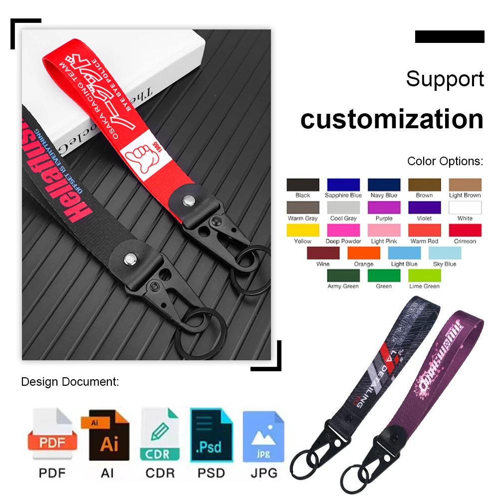 Customized Carabiner Keychain Short Lanyard Woven Embroidered Logo Polyester Lanyard Keys Chains Short Wrist Lanyard For Keys