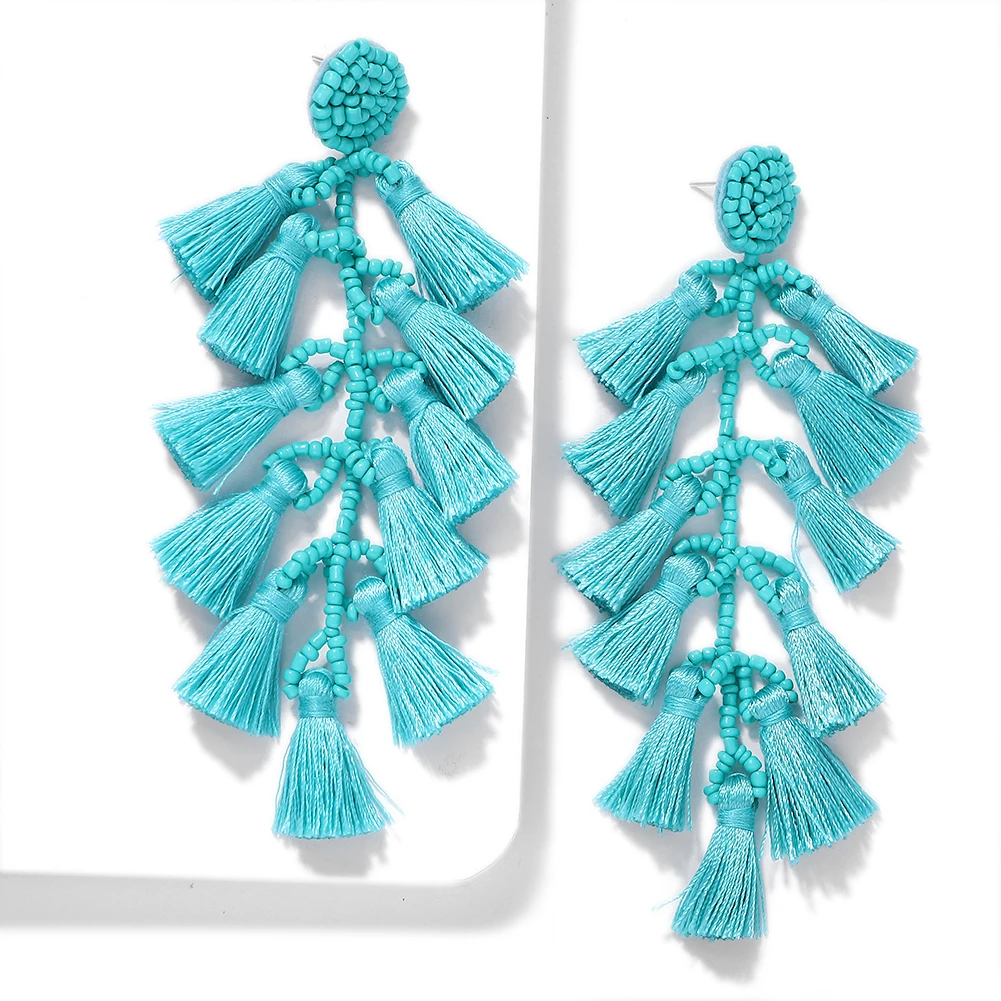 
Barlaycs 2019 Fashion Statement Bohemian Long Beaded Tassel Fringe Thread Dangle Earrings for Girls Women Jewelry 