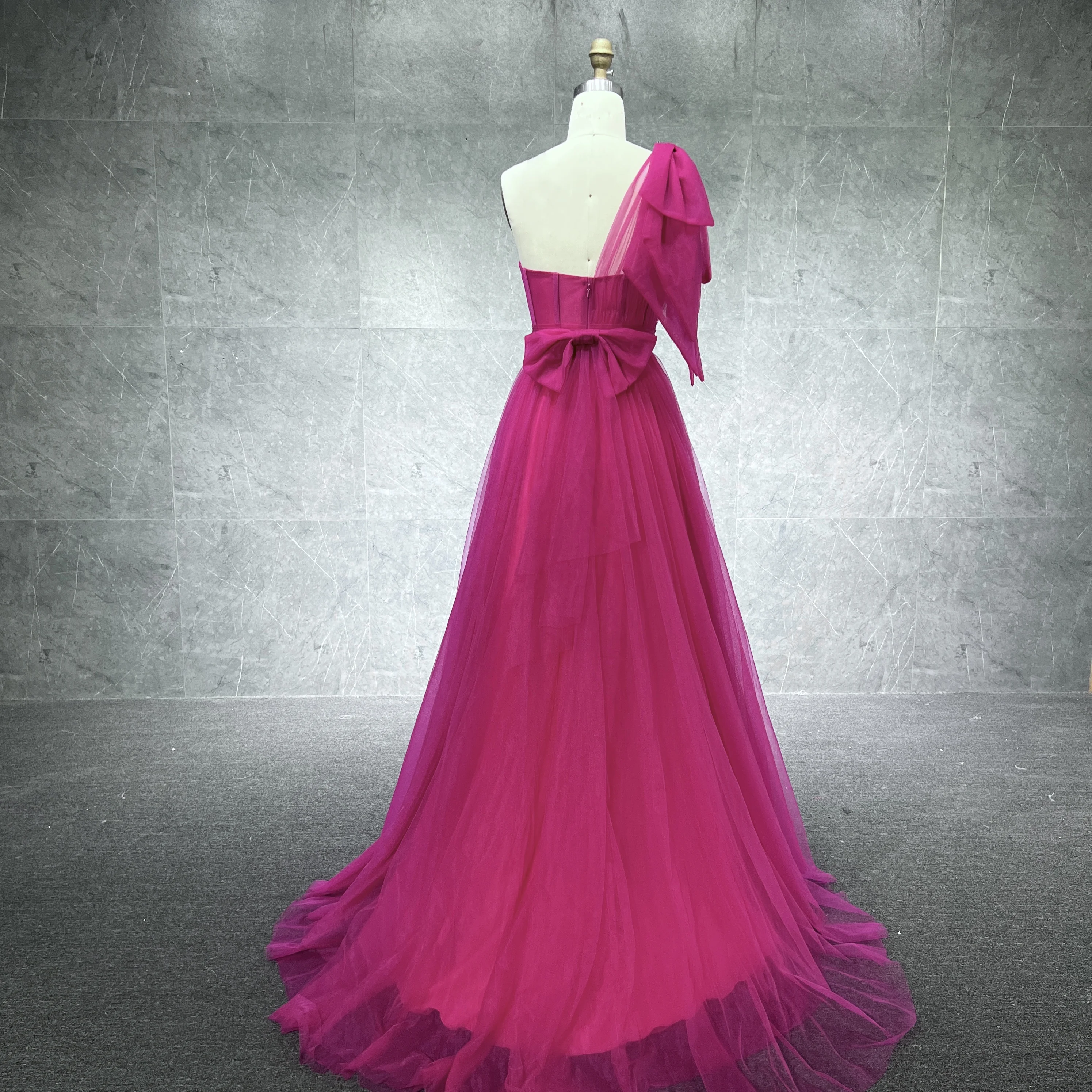 Fashion One Shoulder A-Line Evening Dress With bow women elegant custom evening dress for party prom