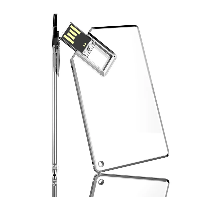 Transparent Pendrive Memory Card Business Memoria Usb Crystal Credit Card Factory Custom 64gb 128gb Usb Flash Drive 2.0 3.0