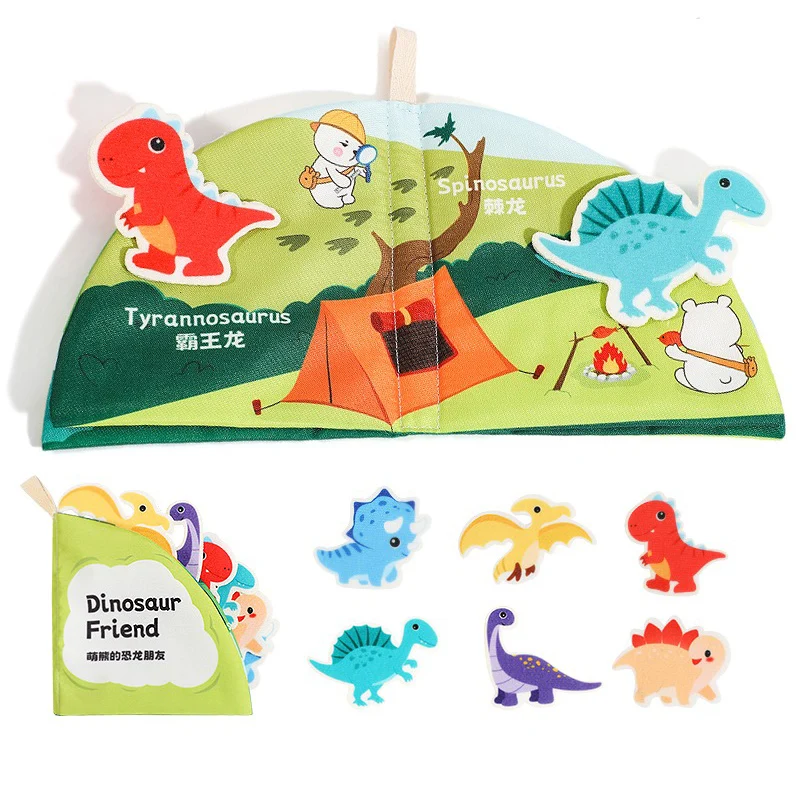 2024 Custom Baby Sensory Toys 0-12 Months Infant 3d Touch And Feel Crinkle Dinosaur Books Fabric Soft Baby Cloth Books Toys