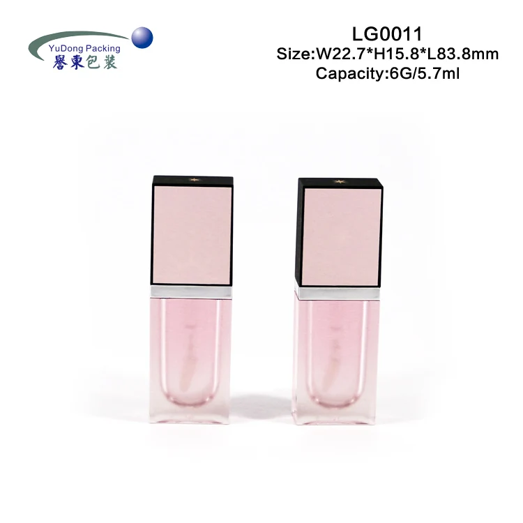 Pink square empty custom clear big brush lip gloss tubes with custom packaging lipgloss container private label