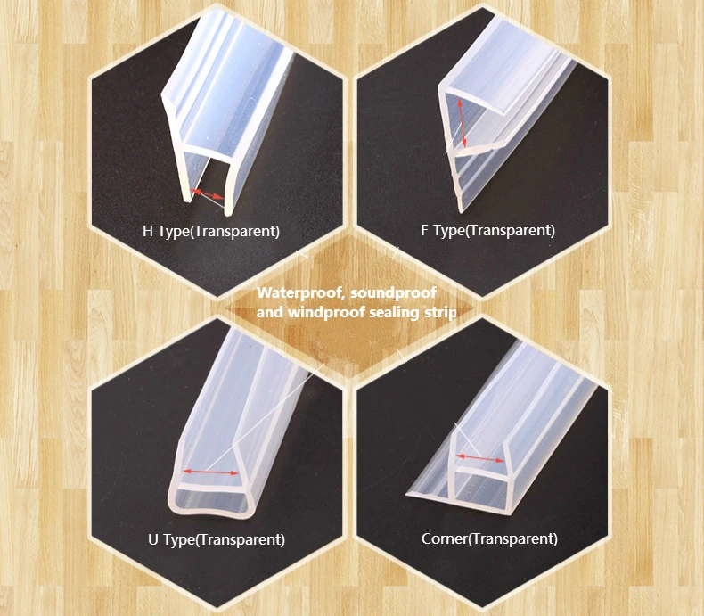 U Shape Bath Door Seal Strip Shower Screen Window Gap Seal Curved Flat Rubber Glass Bottom Frameless Weather Stripping