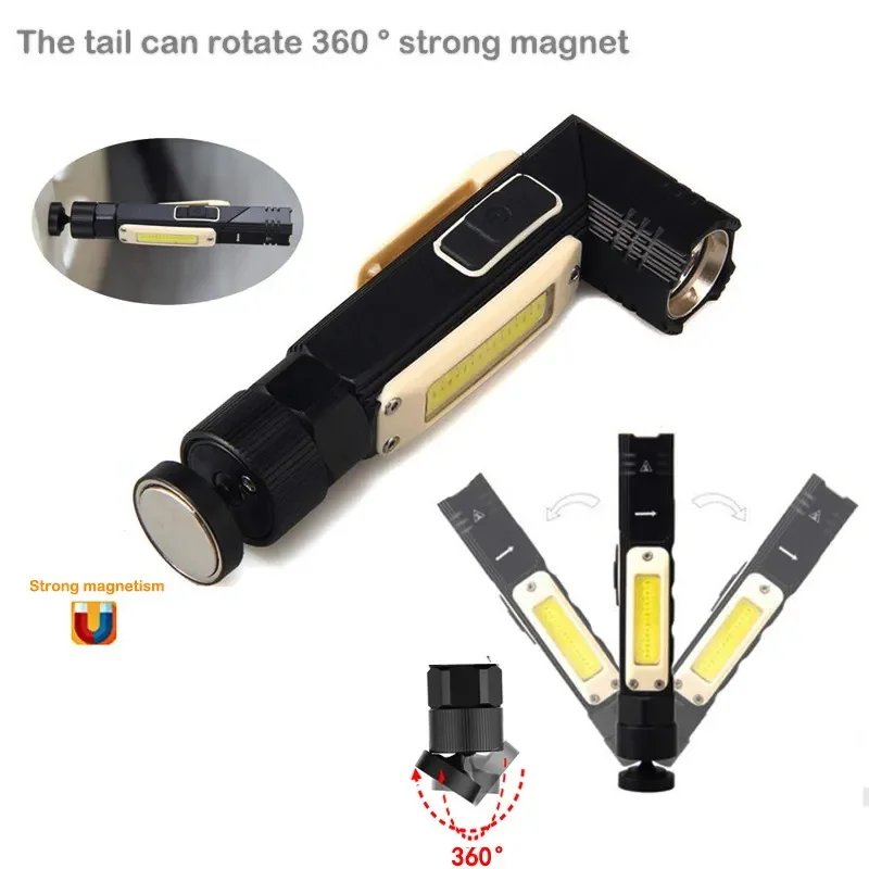 New Folding and Rotating USB Charging Multifunctional Rechargeable Inspection Lamp Led Flashlight COB Working Light 18650 DC 80