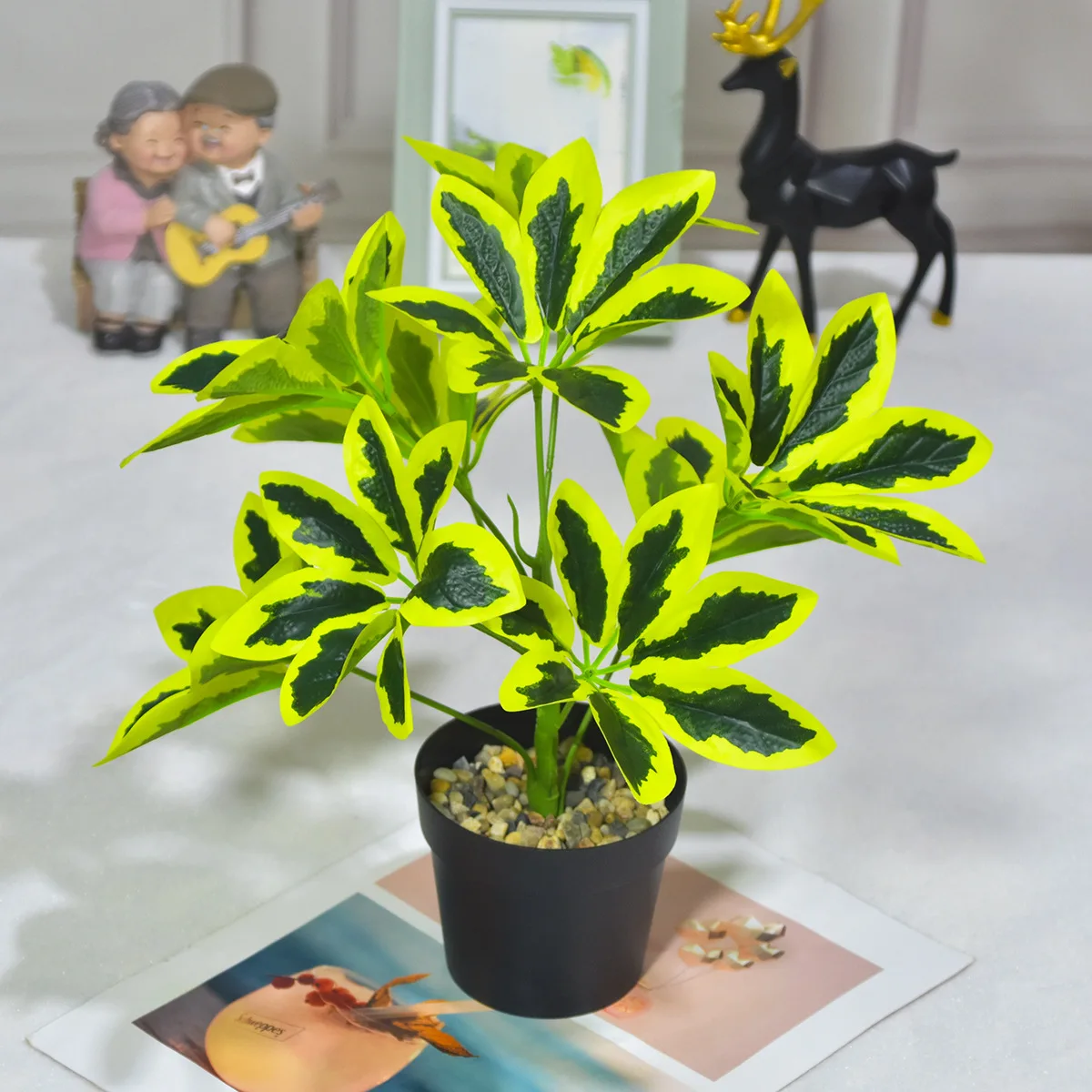 Evergreen Foliage Outdoor Landscaping Decorative Ornamental Wholesale 9 Heads Schefflera Octophylla Artificial Plants Leaves