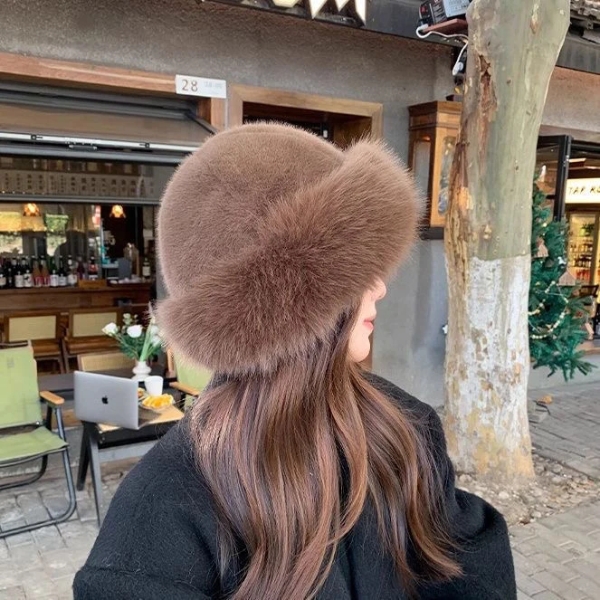 Custom Fashion Lady Warm Outdoor Beret Cap European Stylish Winter Women Faux Fox Fur Beret Hat